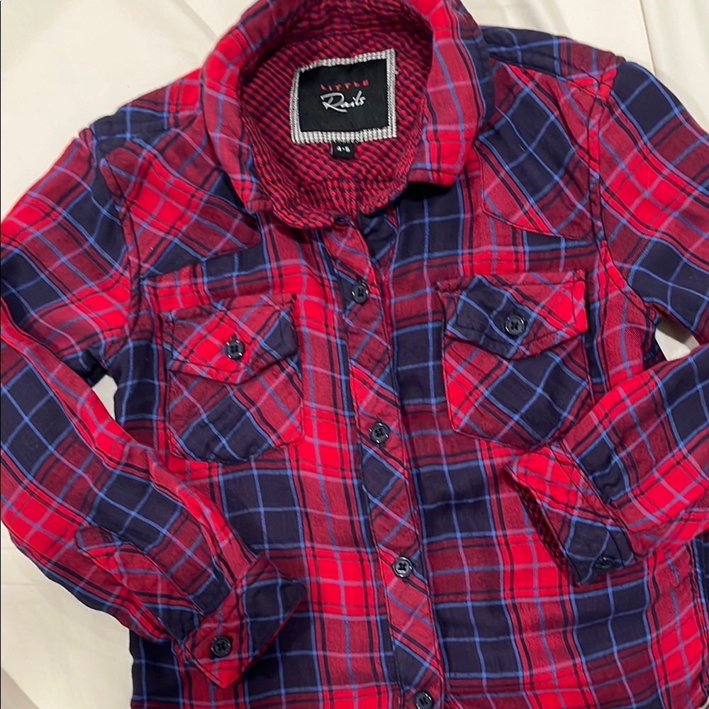 Little Rails 4-5 Red plaid flannel shirt